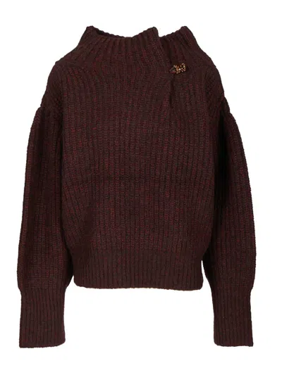 DRIES VAN NOTEN BURGUNDY OVERSIZED WOOL SWEATER KNITWEAR BORDEAUX