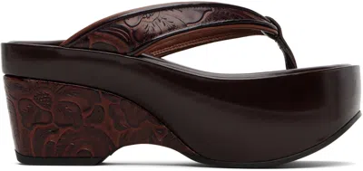 Dries Van Noten Burgundy Platform Thong Heeled Sandals In Brown