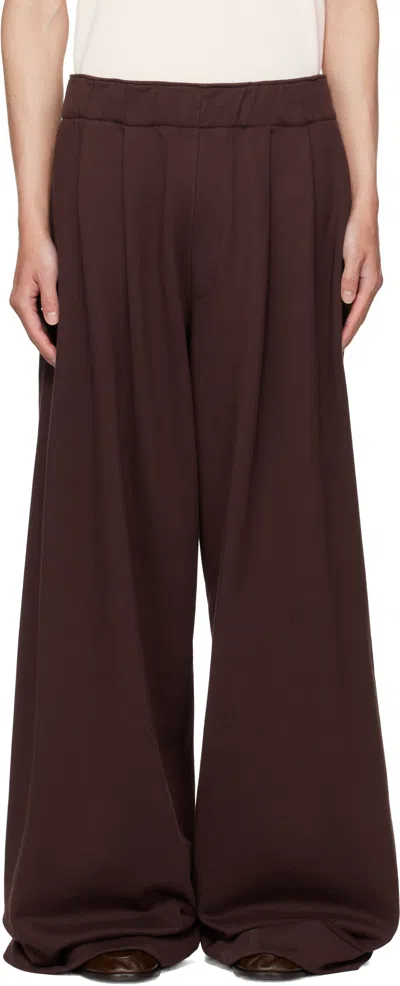 Dries Van Noten Burgundy Pleated Sweatpants In Brown