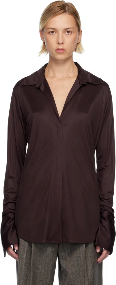 Dries Van Noten Burgundy Satin Shirt