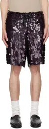 Dries Van Noten Burgundy Sequinned Shorts In Burgundy