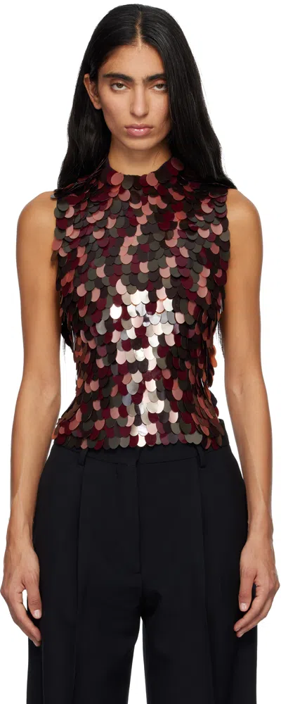 Dries Van Noten Burgundy Sequinned Tank Top