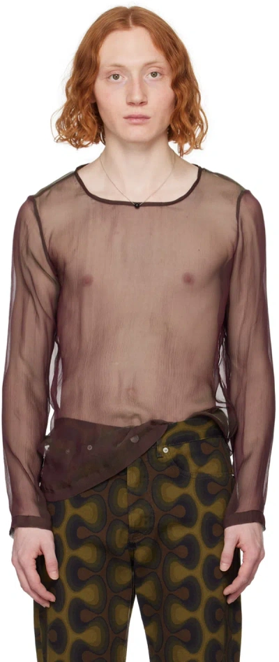 Dries Van Noten Men's Washed Silk Mousseline Long-sleeve Shirt In 359 Bordeaux
