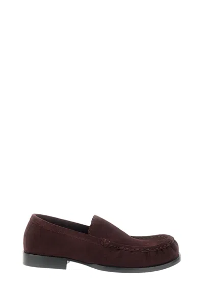 Dries Van Noten Burgundy Square-toe Loafers With Subtle Gathering In Multi