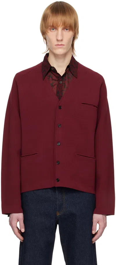 Dries Van Noten Burgundy Y-neck Cardigan In 359 Bordeaux