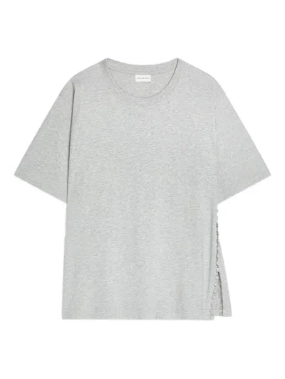 Dries Van Noten Button-embellishment Cotton T-shirt In Gray