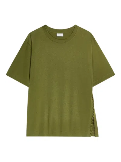 Dries Van Noten Button-embellishment Cotton T-shirt In Green