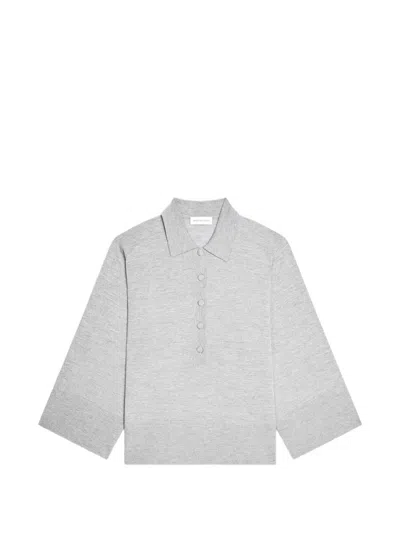 Dries Van Noten Button Wide-sleeved Polo Top In Gray