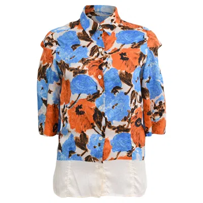 Pre-owned Dries Van Noten Button-down Floral-print Shirt In Multicolor Silk In Neutral