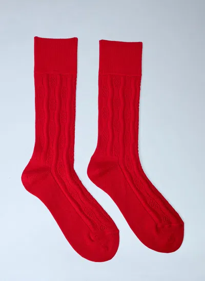 Dries Van Noten Cable Knit Pattern Socks In Red