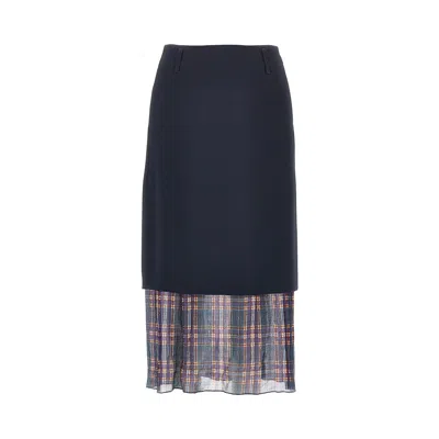 Dries Van Noten Cady Midi Skirt With Check Insert In Blue