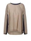 Dries Van Noten Caias Loose Fit Asymetrical Top With Contrast Panel In Neutrals