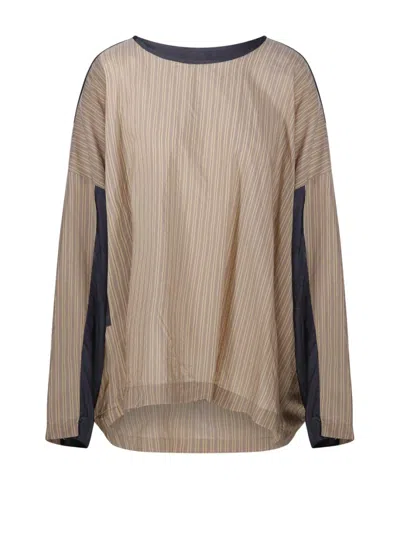 Dries Van Noten Caias Loose Fit Asymetrical Top With Contrast Panel In Neutrals