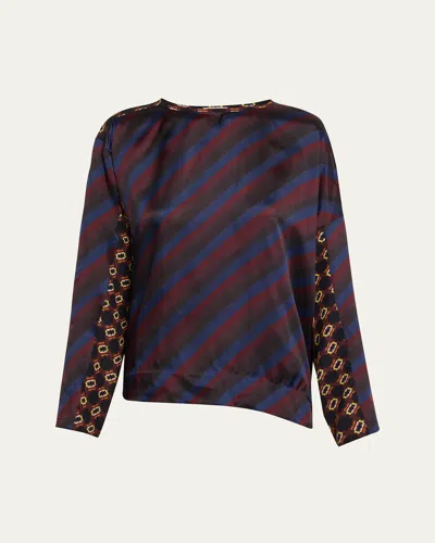 Dries Van Noten Caias Multi-print Silk Long-sleeve Shirt In Blue