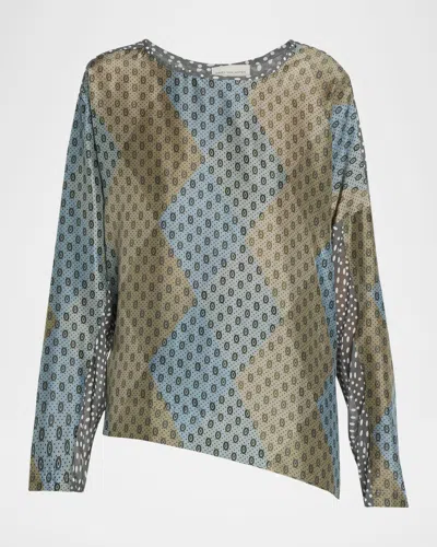 Dries Van Noten Caias Printed Silk Blouse In Blue