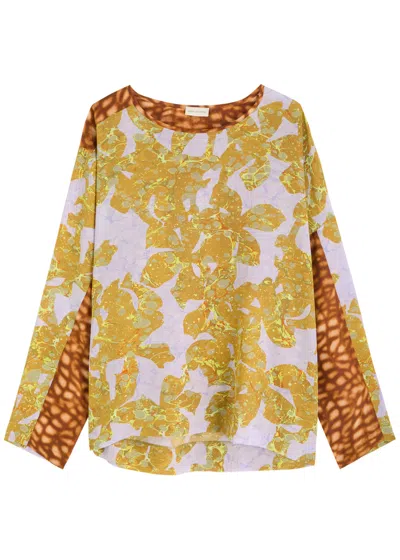 Dries Van Noten Caias Printed Silk-chiffon Top In Brown Other