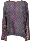 Dries Van Noten Mixed Patterns Long Sleeve Relaxed Top In Purple