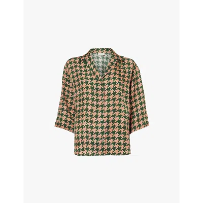 Dries Van Noten Womens Green Cala Abstract-pattern Relaxed-fit Woven Shirt