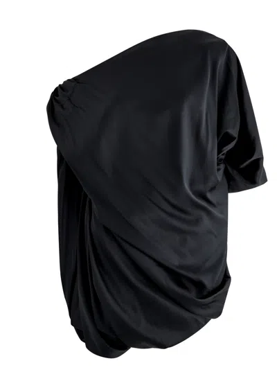 Dries Van Noten Calant Draped Stretch-silk Satin Top In Black