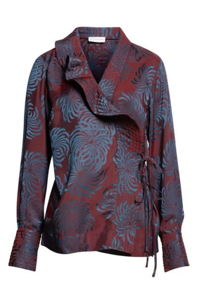 Dries Van Noten Calberton Jacquard Ruffle Wrap Shirt In Multi