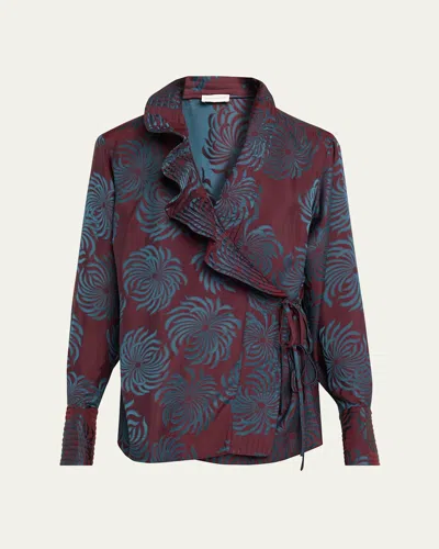 DRIES VAN NOTEN CALBERTON PRINTED RUFFLE WRAP BLOUSE