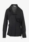 Dries Van Noten Long Sleeve Wrap Shirt With Ruffled Collar In Black