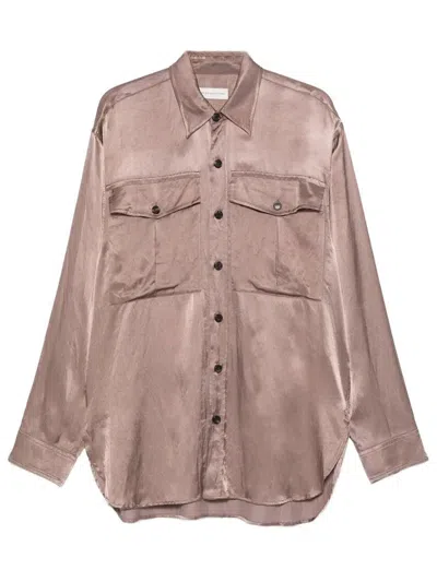 Dries Van Noten Old Rose Viscose And Cotton Shirt With Chest Pockets In Brown