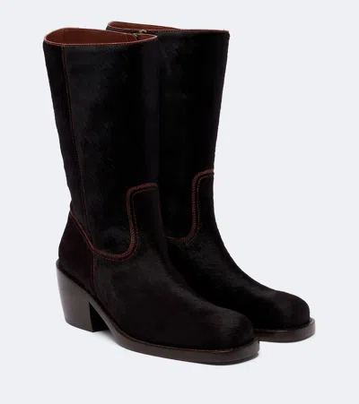Dries Van Noten Calf Hair Mid-calf Boots In Black