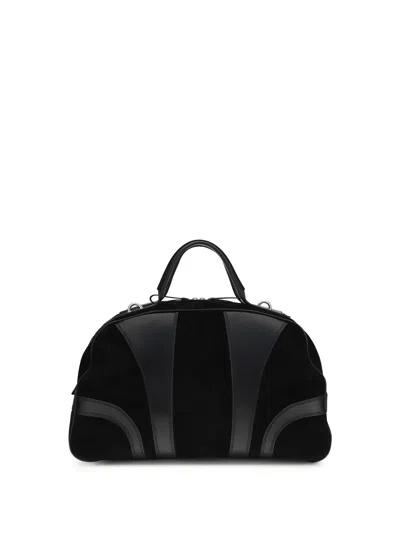 Dries Van Noten Calf Leather With Suede Panels Top Handle Bag In Black