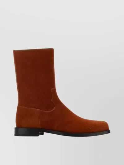Dries Van Noten Men Brick Calfhair Ankle Boots In Brown