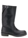 Dries Van Noten Calfskin Leather Biker Boots With Adjustable Strap In Black