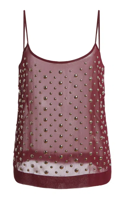 Dries Van Noten Calipso Embellished Voile Slip Top In Bordeaux