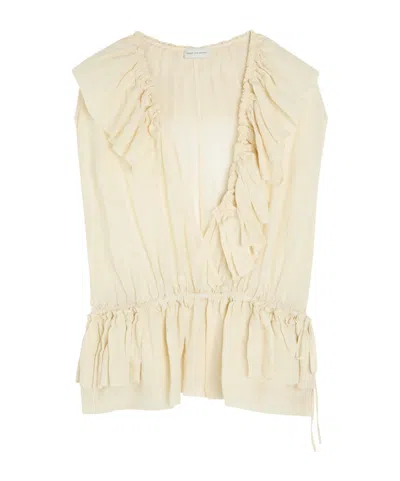 Dries Van Noten Cally Bis Ruffle Woven Blouse In Nude