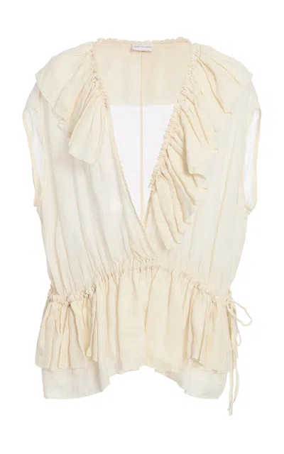 Dries Van Noten Cally Bis Ruffled Mousseline-ramie Top In White