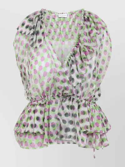 Dries Van Noten Cally Polka Dot Sheer Ruffle Top In Multi