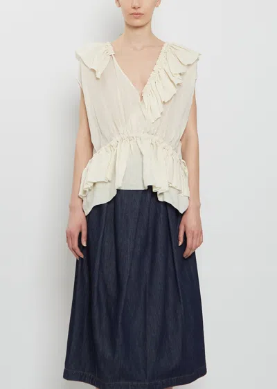Dries Van Noten Sleeveless Top Elastic Waist Ruffled Neckline In White