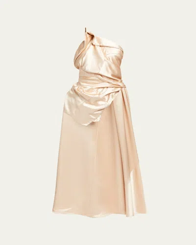 Dries Van Noten Camari Draped Satin High-low Top In Gold