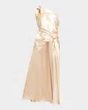 Dries Van Noten Asymmetric Open-back Gathered Satin Blouse In Pink