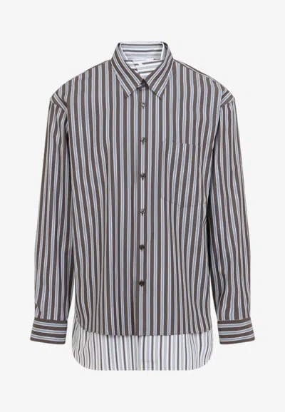 Dries Van Noten Camber Stripe Long-sleeved Shirt In Brown