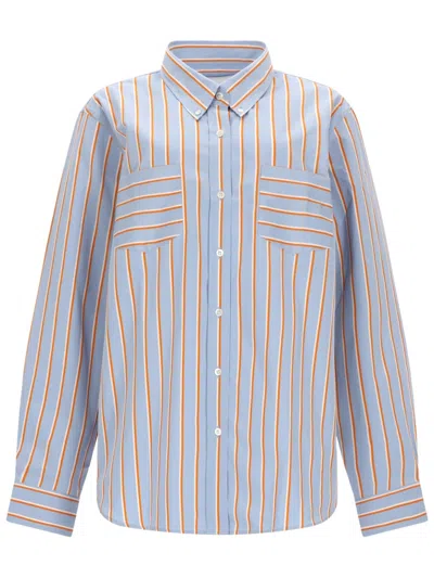 Dries Van Noten Loose Fit Vertical Contrasting Stripes Shirt In Blue