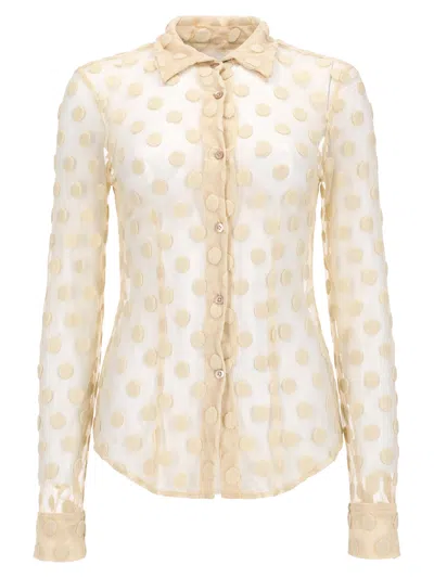 Dries Van Noten Beige Polka Dot Cotton-blend Mesh Blouse In Multi