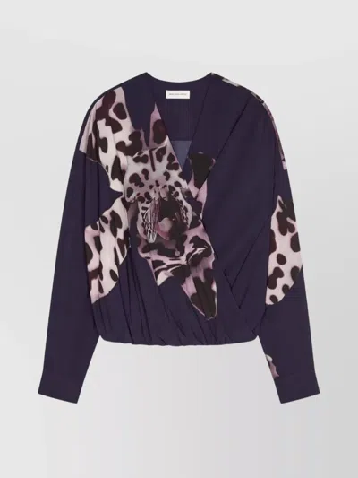 Dries Van Noten Camiel Animal Print V-neck Draped Shirt In Blue