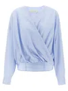 Dries Van Noten Draped V-neck Blouse Buttoned Cuffs In Blue