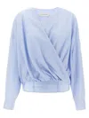 Dries Van Noten Draped V-neck Blouse Buttoned Cuffs In Blue