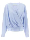 Dries Van Noten Draped V-neck Blouse Buttoned Cuffs In Blue