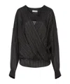 Dries Van Noten V-neck Striped Draped Long Sleeves Blouse In Black
