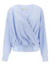 Dries Van Noten Draped V-neck Blouse Buttoned Cuffs In Light Blue