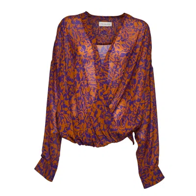 Dries Van Noten Camiel Geometric Print Ruched Shirt In Brown
