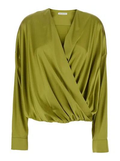 Dries Van Noten Long-sleeved V-neck Top In Green