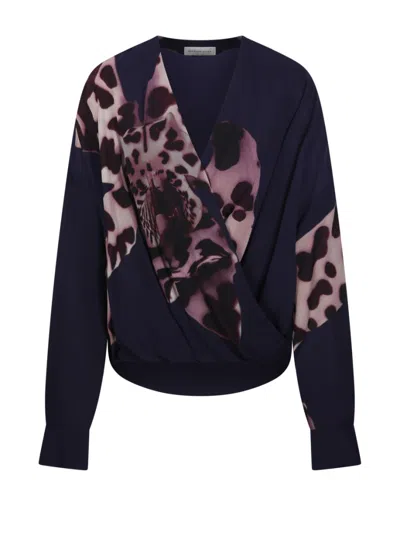 Dries Van Noten Camiel Loose Top With Draped Front In Blue